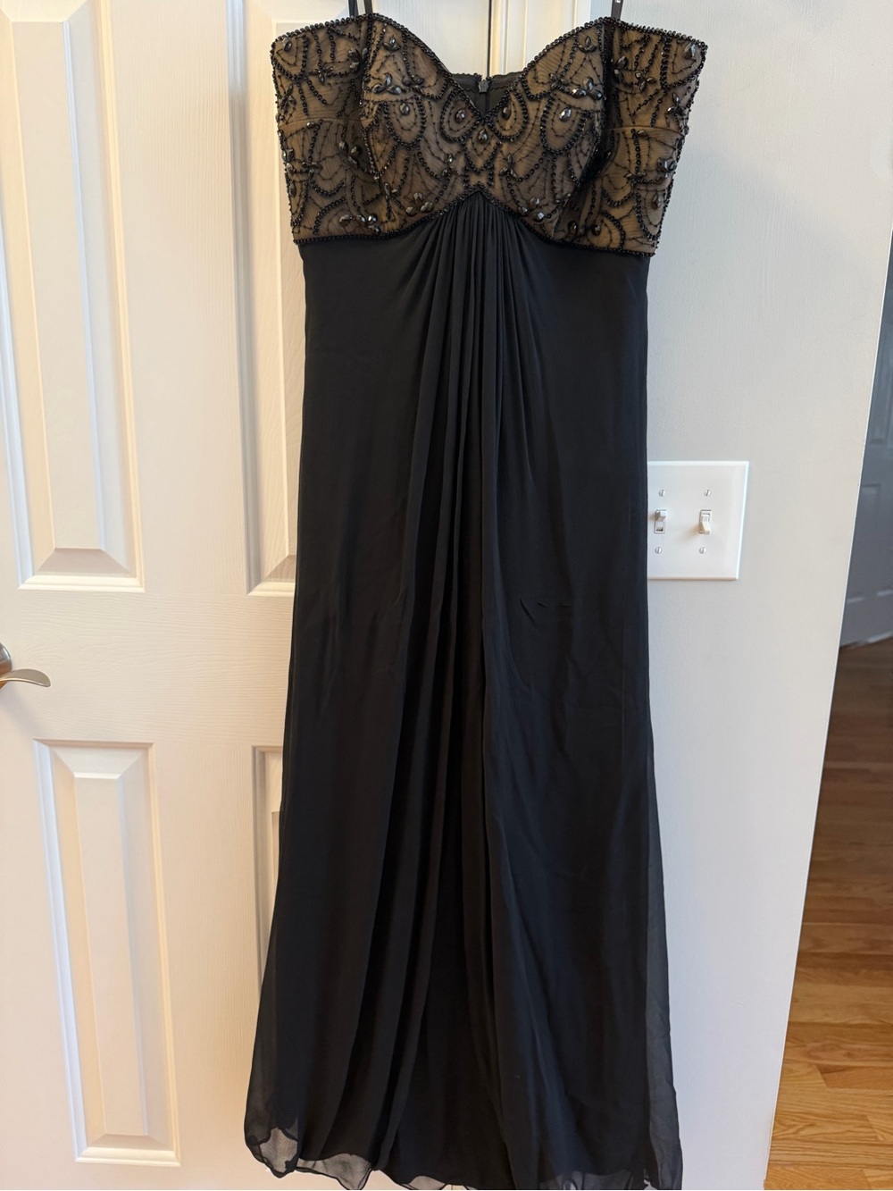 Saks Fifth Avenue Strapless Black Evening Gown with Beaded Bodice